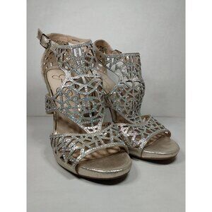Jessica Simpson Romani Formal Sandal Women's 8 M Gold Cut Out Open Toe High Heel